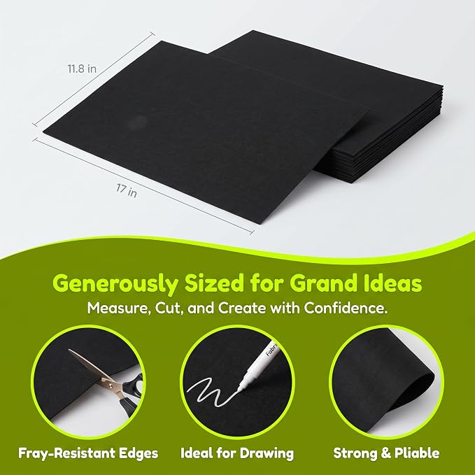 WUWEOT 10 Pack Black Stiff Felt Sheet, 17x11.8 Inches Fabric Hard Felt Squares - Image 2