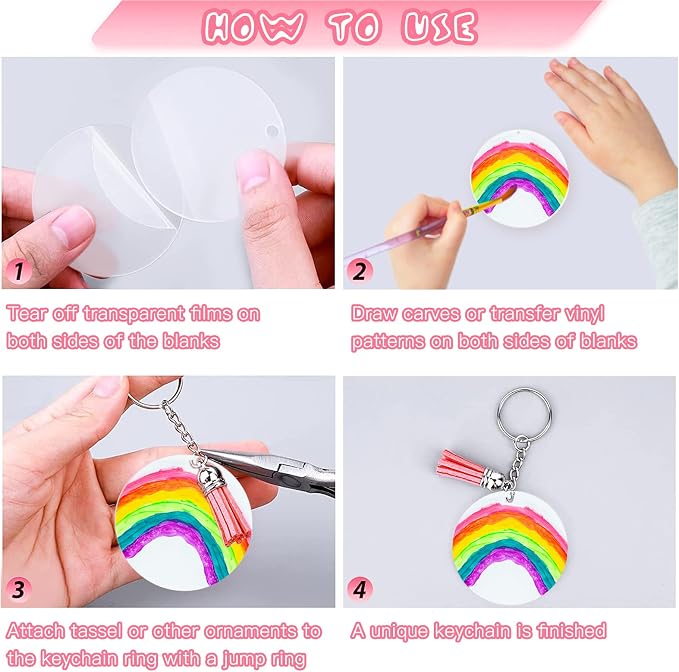 ZOCONE 144 PCS 2 INCH Acrylic Keychain Blanks Set, Display Card, Packing Bag - Image 4