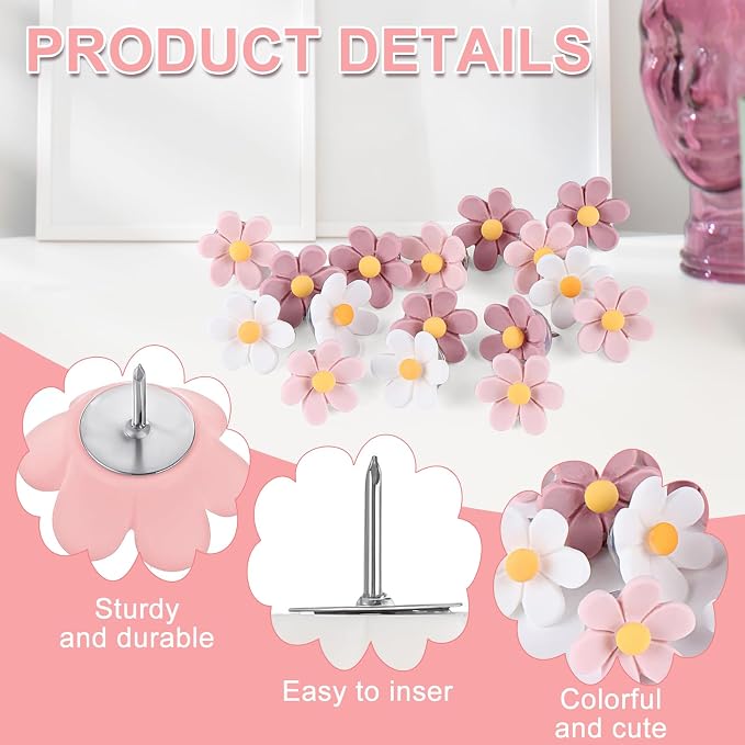 30PCS Cute Push Pins, Bulletin Board Pins, Bulletin Board Decorations, Flower - Image 3