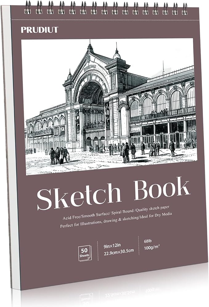 Sketch Book 9×12 inch, Spiral Bound Sketch Pad 50 Sheets, Acid-Free Sketchbook by Prudiut