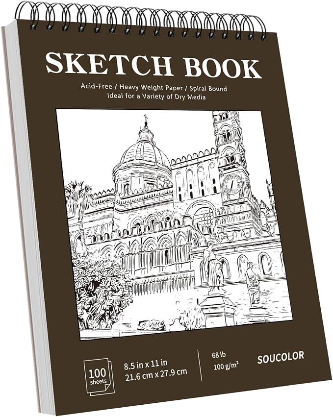Soucolor Sketchbook 8.5x11, 100 Sheets Thick Acid-Free Drawing Paper | by Soucolor