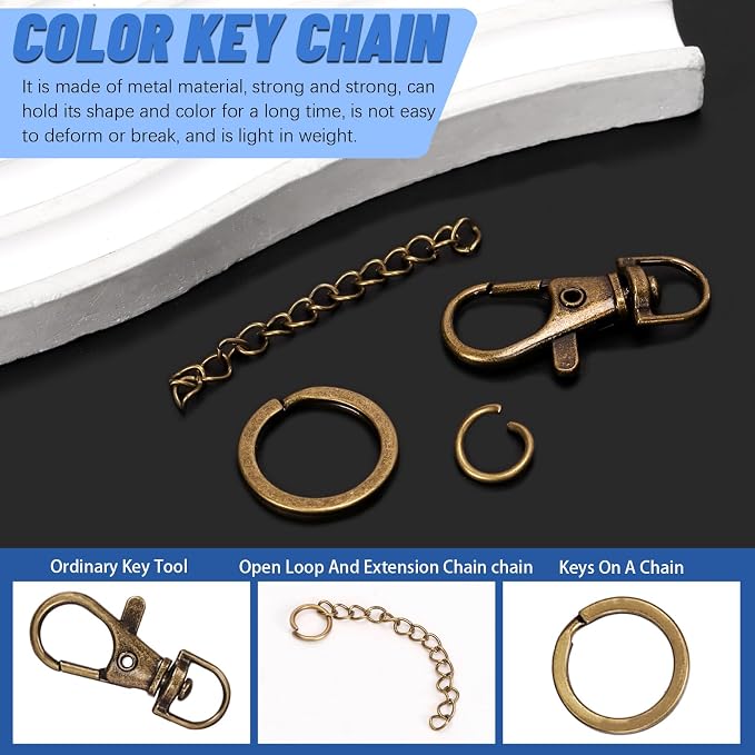 Glarks 125pcs Bronze Keychain Making Kit, Keychain Craft Supplies Including Key - Image 3
