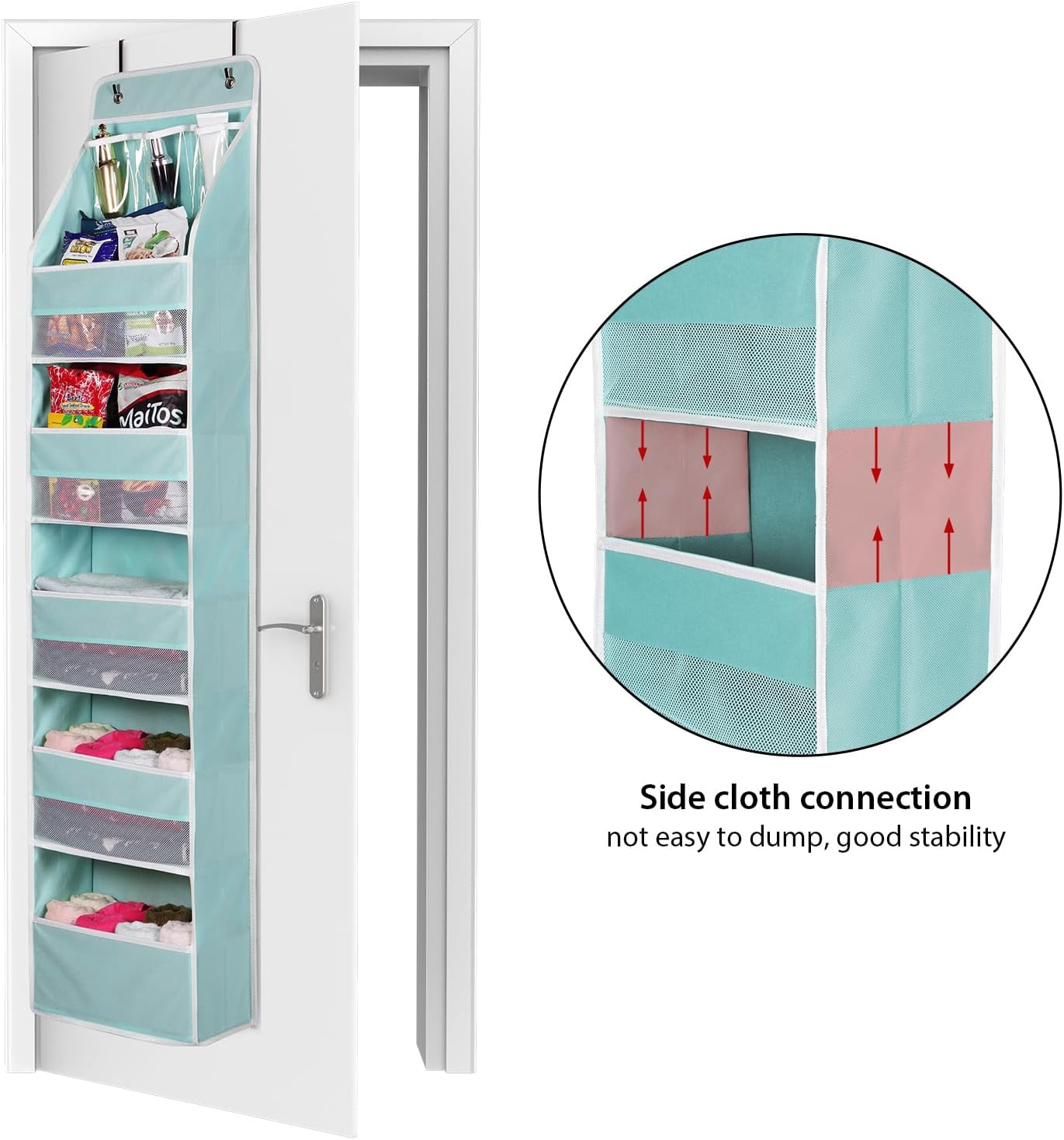 Univivi 6-Shelf Over Door Hanging Organizer Fabric Baby Door Storage with 5 Large Pockets and 3 Small PVC Pockets Wall Mount Hanging Storage Organizers for Baby Essential (Blue)