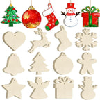 36PCS Wooden Christmas Ornaments to Paint, 12 Styles DIY Blank Unfinished Wood by Sophena