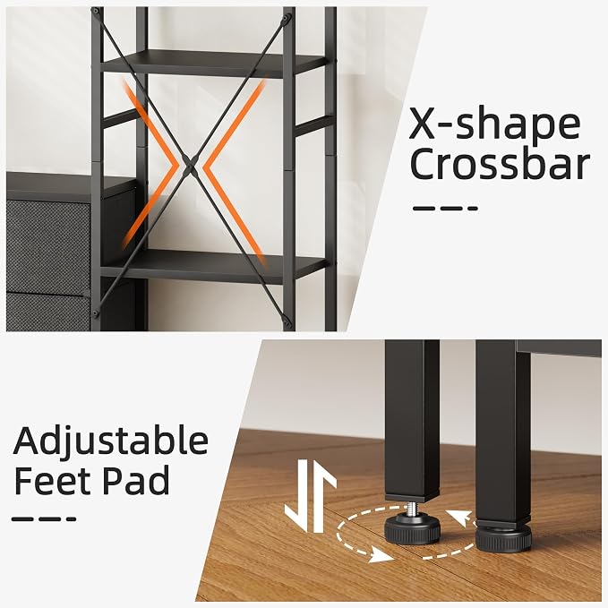 AFLUI Triple Bookshelf with 3 Fabric Drawers, 4-Tier Book Shelf and 10 Display - Image 7