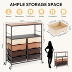 Rolling Cart with 8 Drawers, Storage Drawer Cart with Wooden Tabletop, Lockable - Image 3