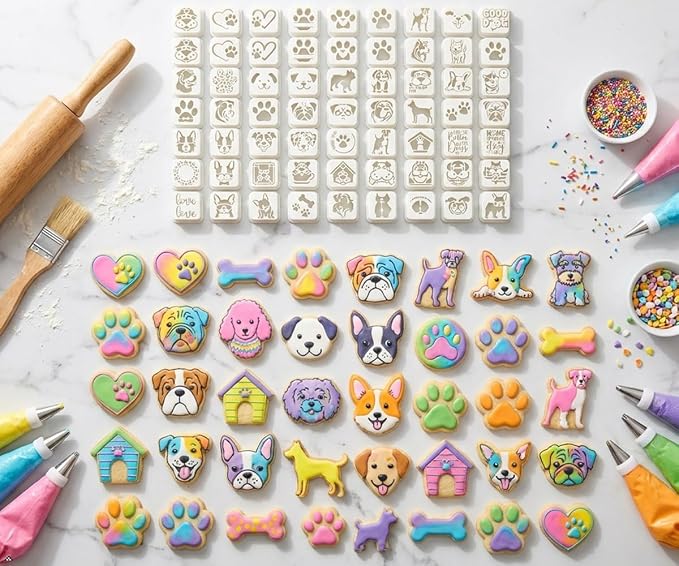 65-Pack Dog Theme Reusable Stencils, 3x3 Inch Painting Templates - Image 4