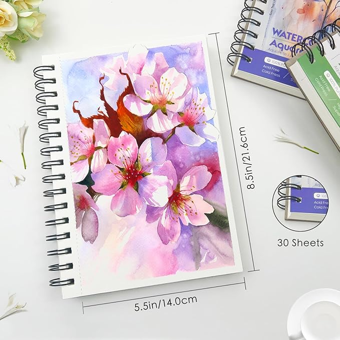 KOVIEDE 100% Cotton Watercolor Paper Pad 30 Sheets, Cold Press 140lb/300gsm - Image 6