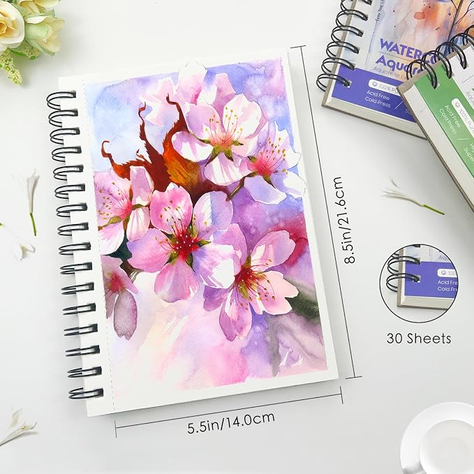 KOVIEDE 100% Cotton Watercolor Paper Pad 30 Sheets, Cold Press 140lb/300gsm - Image 5