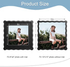10x10 Picture Frame with Mat for 8x8, Wavy Edge Wooden Real Glass Photo Frame - Image 3
