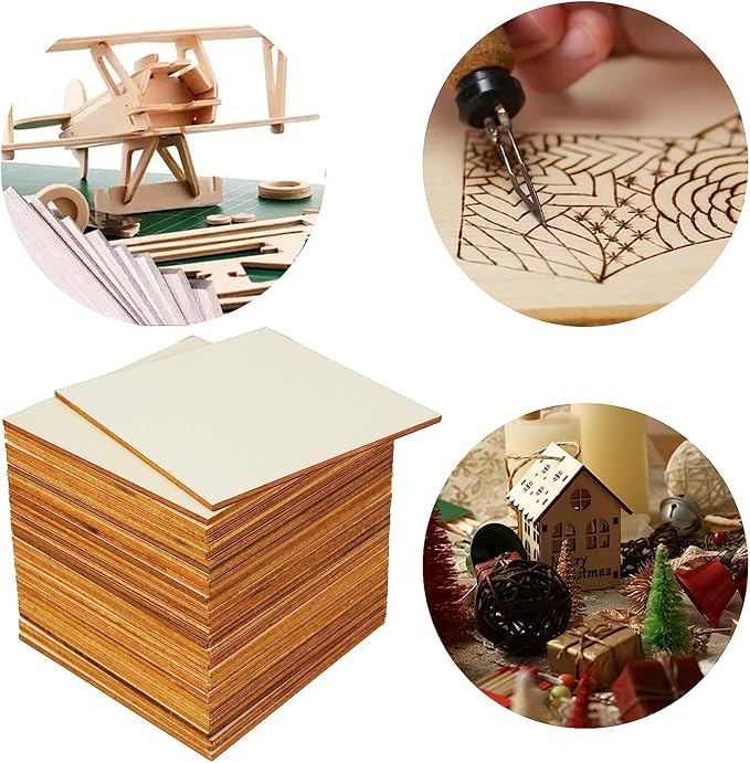 Unfinished Wood Pieces 50 Pcs 4"x4" Inch Wooden Cutout Tiles Blank Wood Slices - Image 7