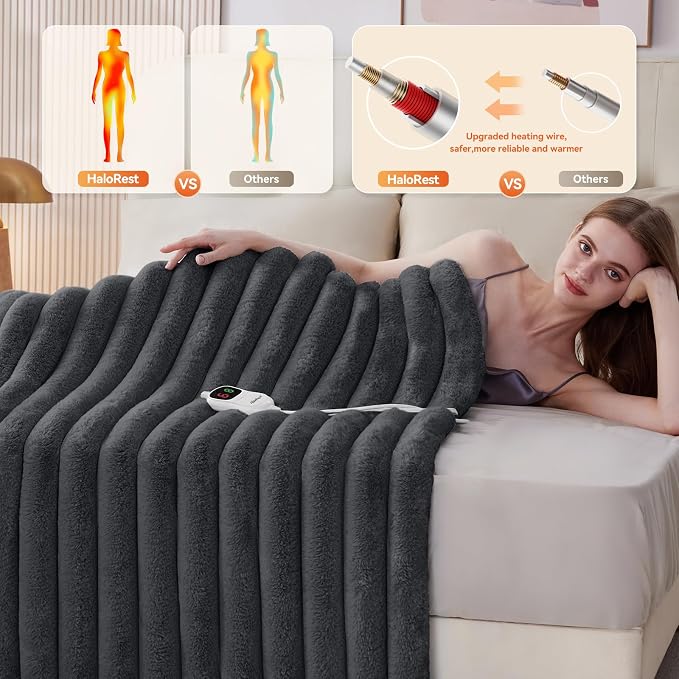 Heated Throw Blanket, Faux Fur Cozy Heating Blanket - Image 2