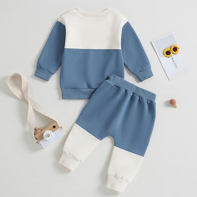 Toddler Baby Boy Fall Clothes Waffle Contrast Color Sweatshirt Pants Sets Infant Winter Outfits 6 12 18 24 Months