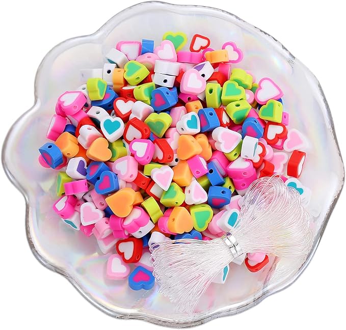 100pcs Contrast Color Love Heart Polymer Clay Beads by LUBINGSHINE