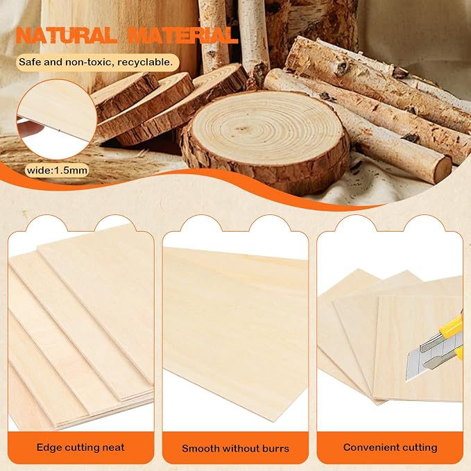 Natural Wood Craft Wood Square Dowel Rods Balsa Wood Sheets Smooth Popsicle Art - Image 3