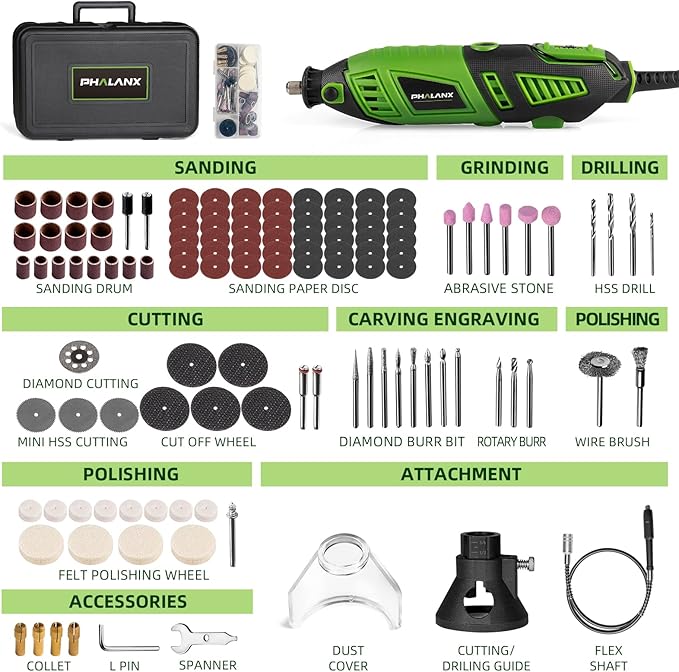 180W Rotary Tool Kit, 1.5-Amp PHALANX 6 Variable Speed - Image 2