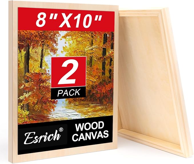 ESRICH 8x10 Inch Wood Panels for Painting, 2 Pack Craft Wood Canvas Boards by ESRICH