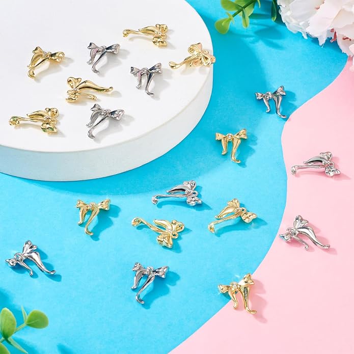 FASHEWELRY Alloy Bowknot Charms Links Golden Bow Tie Connector Charms Metal Bow - Image 7