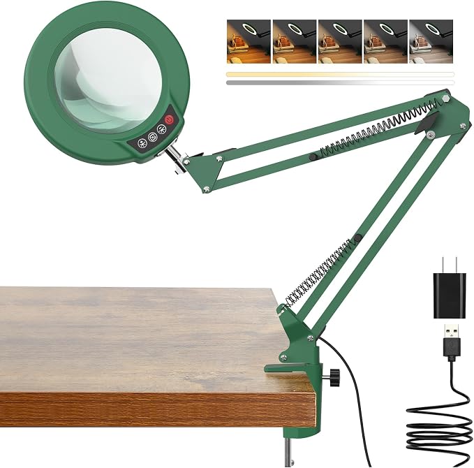 10X Magnifying Glass with Light and Clamp, Real Glass Stand Lighted Magnifier by COYETH