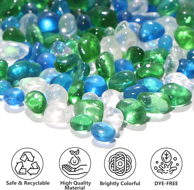 QYGL 0.55LB Green Mixed Clear Glass Pebbles, Tumbled Sea Glass Stones - Image 2