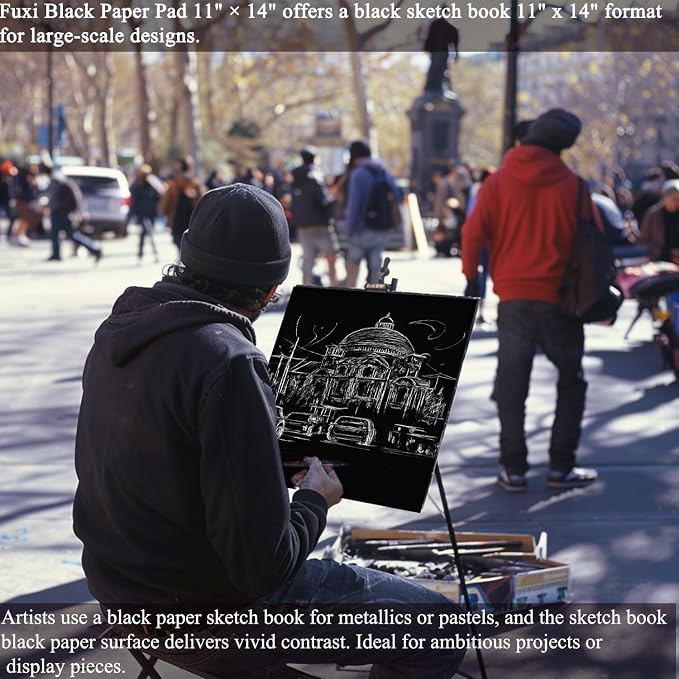 Fuxi Black Sketchbook 11x14 Inches, 60 Sheets, Hard Cover Spiral Bound | Black - Image 7