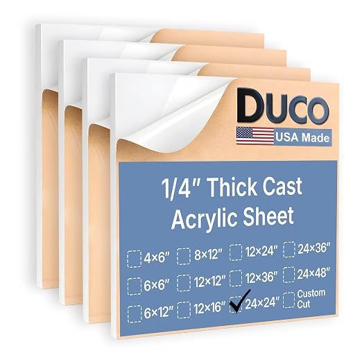 Duco White Cast Acrylic Sheets 1/4" Thick 24" x 24" by DucoPlasticsSupply