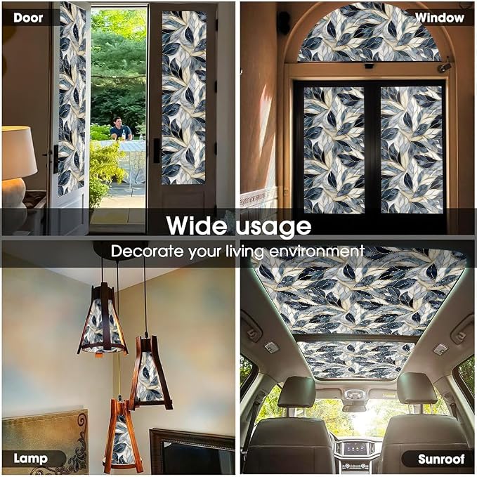 Modern Grey White Black Floral Leaf Mosaic Stained Glass Window Films - Image 5