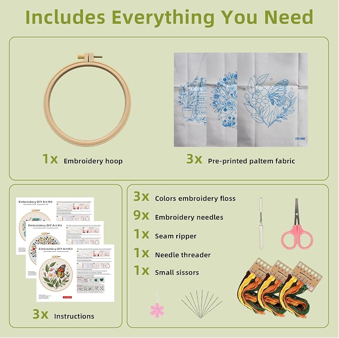 Herdiese Embroidery Kit for Beginners & Adults, 3 Sets - Image 2