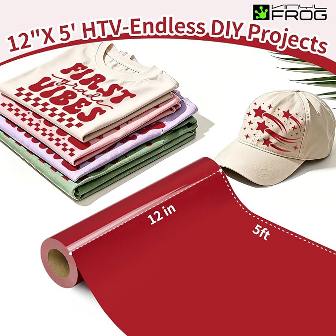 VINYL FROG Red Heat Transfer Vinyl Roll 12" x5ft Matte HTV Vinyl | Red Iron on - Image 2