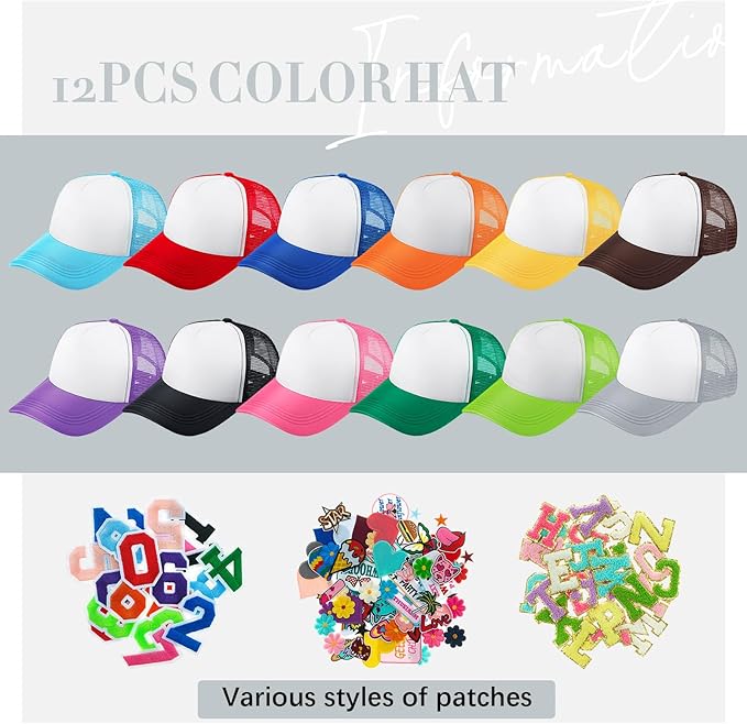 Hercicy 12 DIY Trucker Hats Kit, Sublimation Blank Baseball Caps - Image 2
