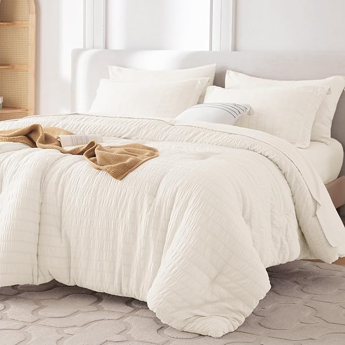 MUXHOMO 5 Pieces Twin Comforter Set, Seersucker Bed in a Bag Twin Size by MUXHOMO