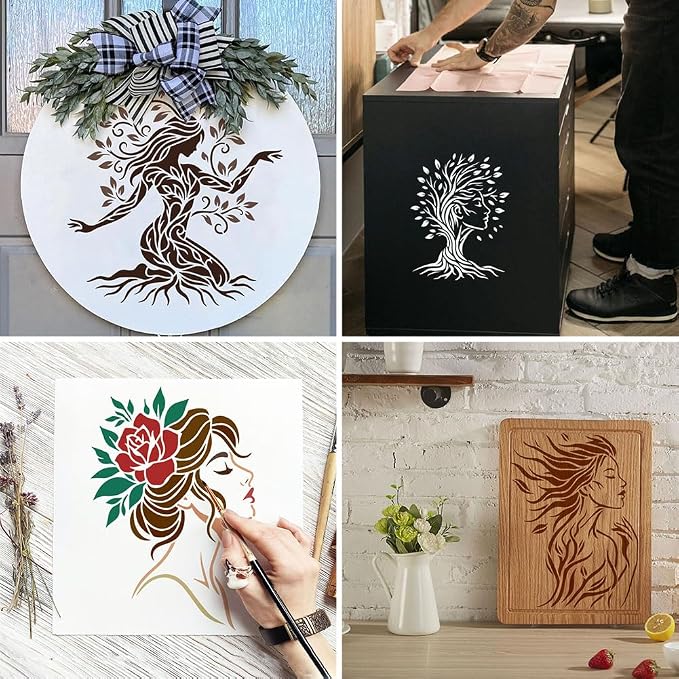 12pcs Tree of Life Stencils for Painting Woman Drawing Stencils for Crafts - Image 6