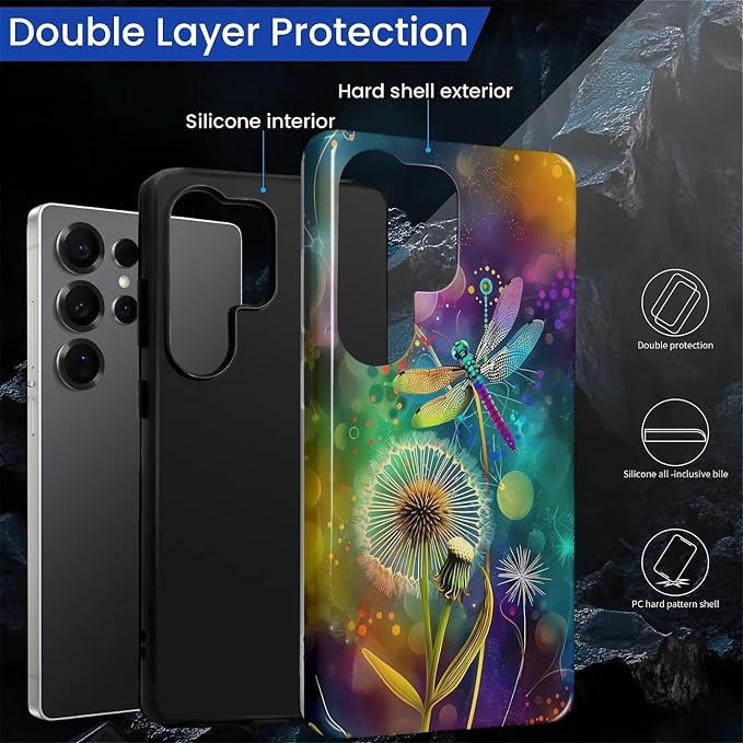 for Samsung Galaxy S25 Ultra Case, Dragonfly Dandelion Colorful Pattern Glossy - Image 3