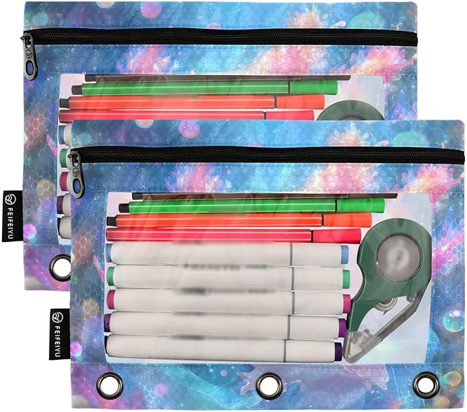 Shiny Axolotl Pencil Pouch for 3 Ring Binder, 2 Pack Waterproof Pencil Bags - Image 2