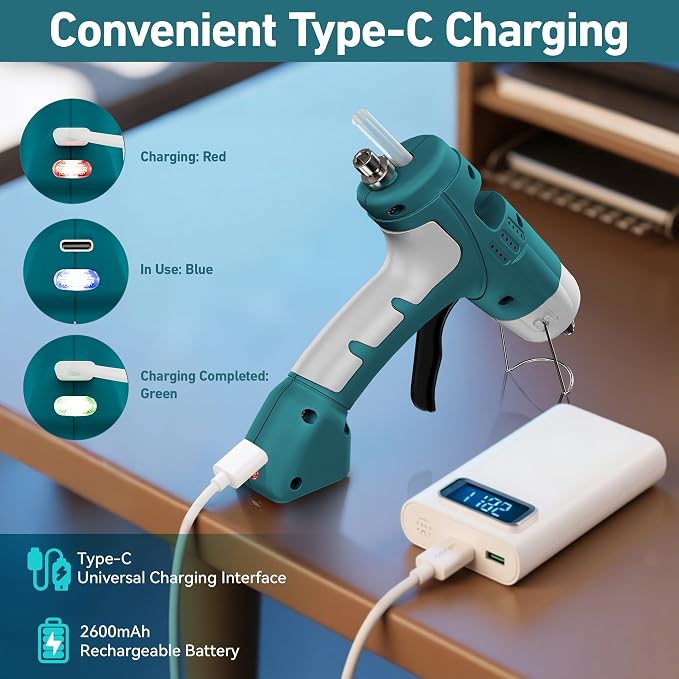 Cordless Hot Glue Gun Kit, 20W Lithium Battery Rechargeable Hot Melt Glue Gun - Image 5