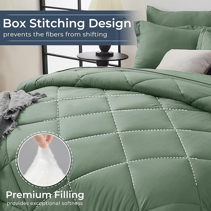 HEVUMYI Sage Green Queen Comforter Set - Image 4