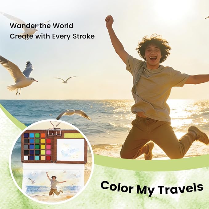 Pagather 24 Colors Mini Watercolor Travel Set, Portable Watercolor Kit - Image 7