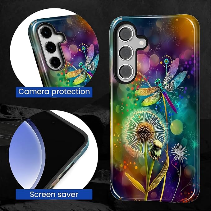 for Samsung Galaxy S24 FE Case, Dragonfly Dandelion Colorful Pattern Glossy 2 - Image 6