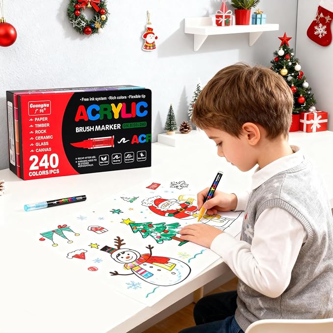 240 Colors Acrylic Paint Markers Set, Soft Flexible Brush Markers - Image 6