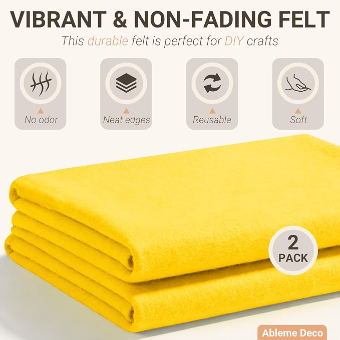 Yellow Felt Fabric Sheets 18" x 18" 1.6mm Soft Felt, Sew and Glue, DIY Sewing - Image 3