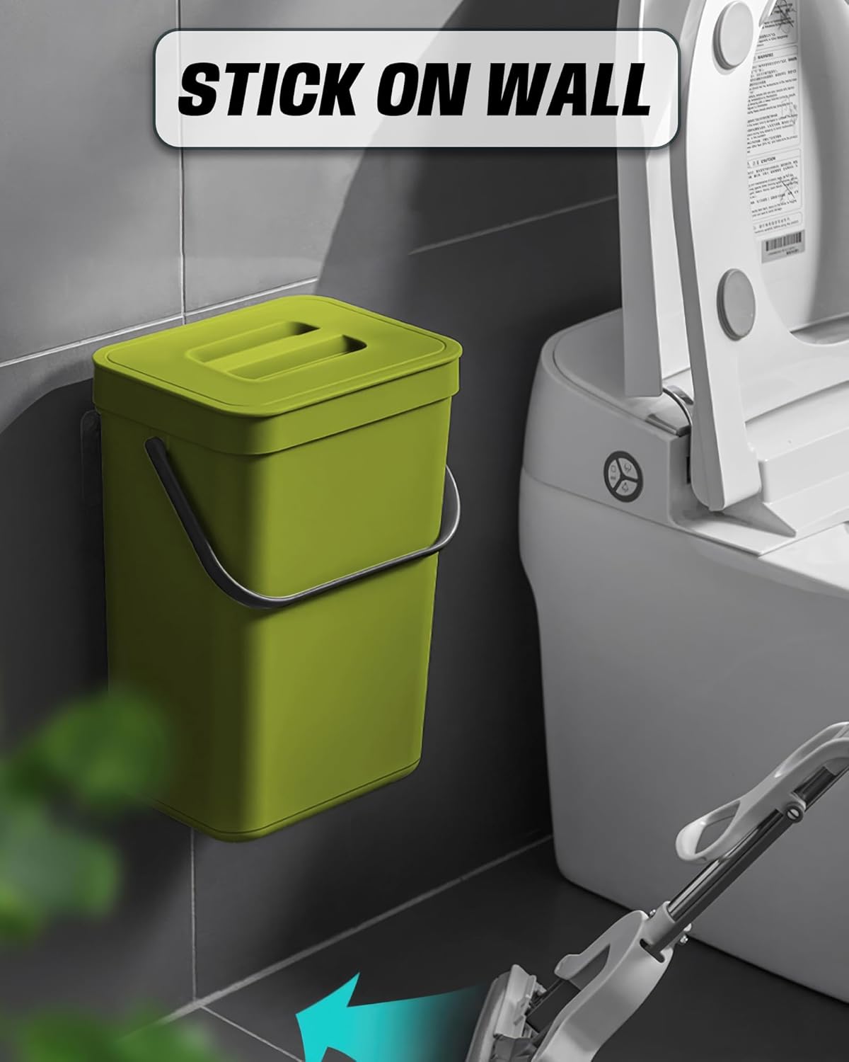 Kitchen Compost Bin - 3.2 Gallons Hanging Trash Can with Lid for Kitchen Bathroom, Under Sink Trash Can, Outdoor Compost Bucket with Lid, 12L(Lime Green)