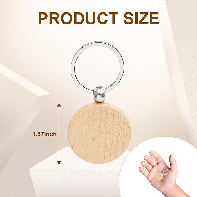 Blank Wooden Keychain Set 100 Pcs 1.5 Inch Round Key Tag | Engraving Blanks - Image 5
