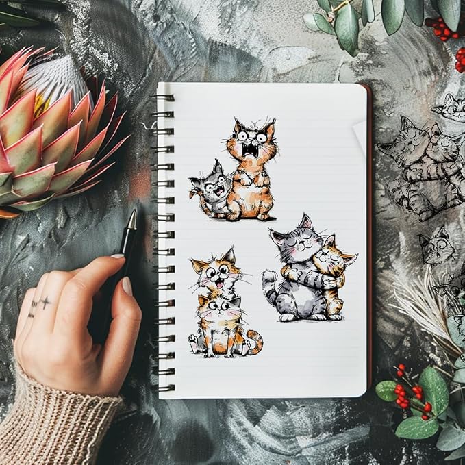 GLOBLELAND Cat Friend Clear Stamps Funny Cat Silicone Stamp Seals Cartoon Cat - Image 2