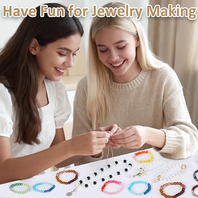 XSEINO About 1200PCS 6mm Glass Beads Bracelet Making Kit, 24 Assorted Black and - Image 5
