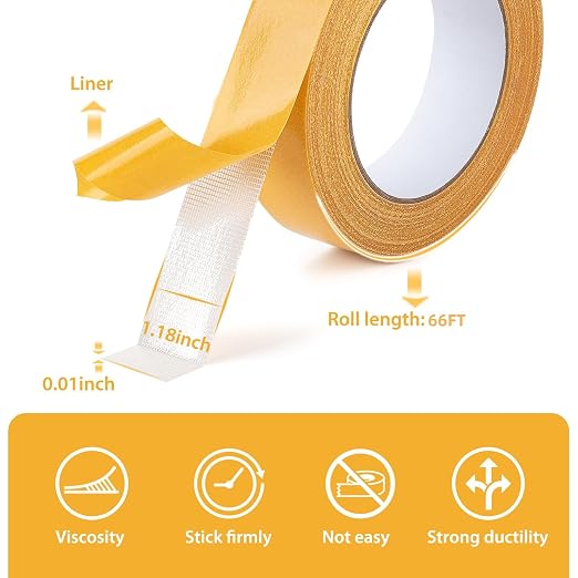 Double Sided Tape, 1.18 Inch x 66 Feet Fabric Tape, Mesh Double Stick Adhesive - Image 5