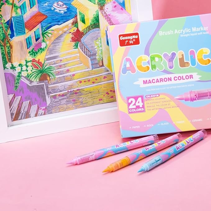 Guangna Water-Based Acrylic Markers Set, 24 Colors acrylic paint markers by GuangnaArtSupplies