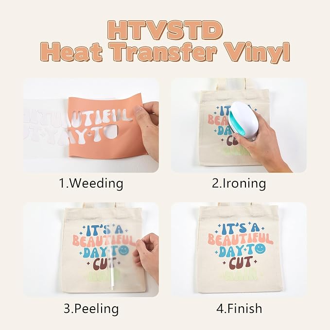 HTVSTD Peachy Pink Boho HTV Heat Transfer Vinyl 8pcs 12×10in Iron on Vinyl | - Image 3