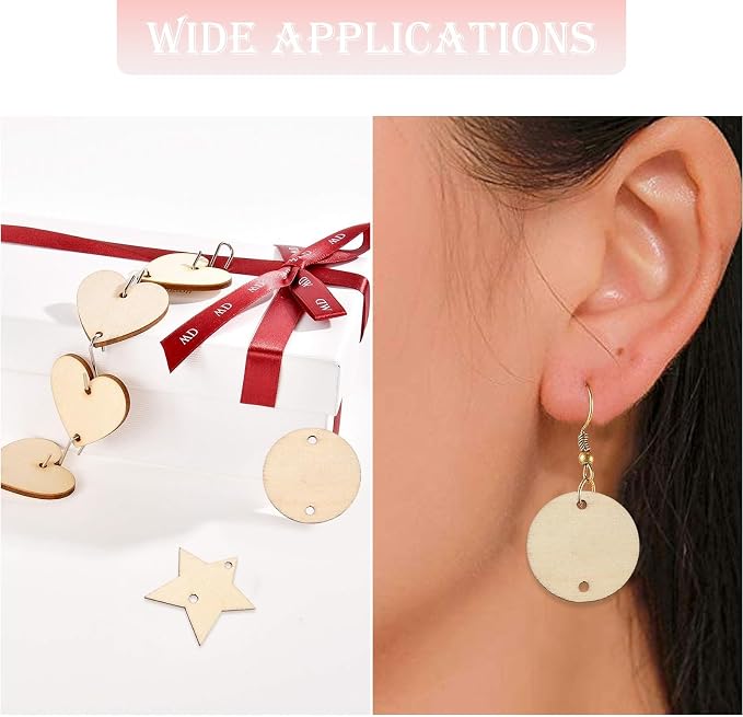 180 pcs 3 Styles Heart Star Theme Unfinished Wood Cutout Charms Flat Round - Image 7