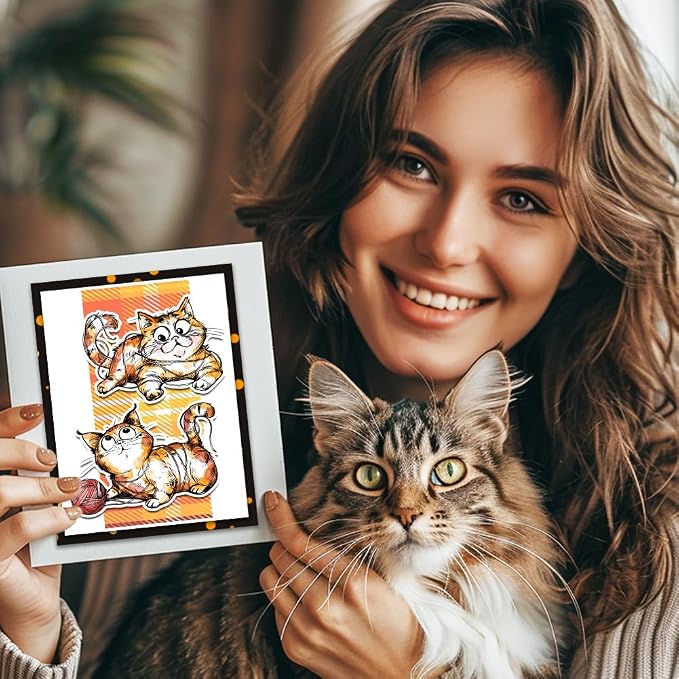 GLOBLELAND Cartoon Gift Cat Clear Stamps Yarn Cat Clear Stamps Pet Cat Silicone - Image 5