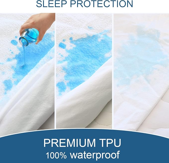 Queen Mattress Protector Waterproof Cover Absorbent Fitted Sheet up - Image 3